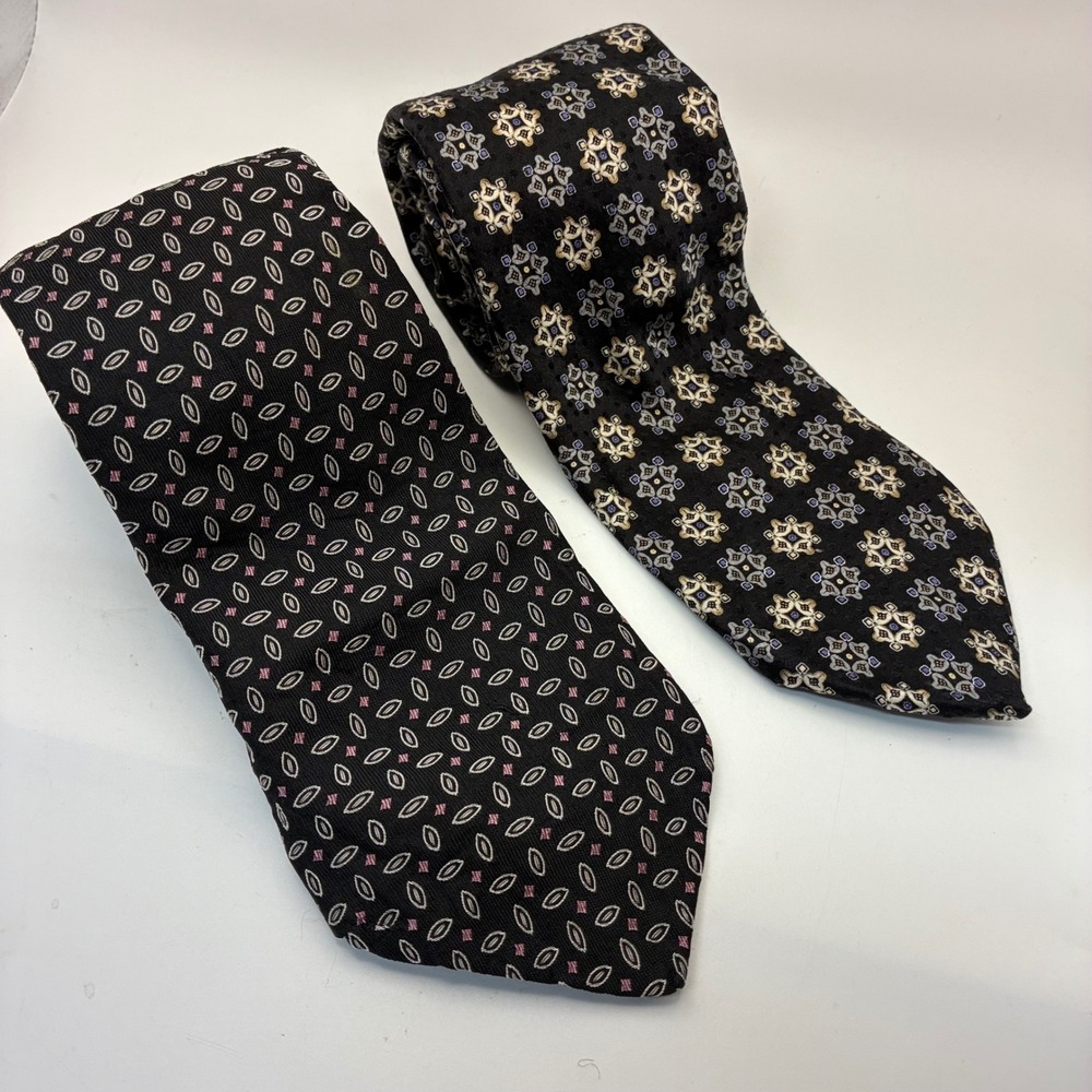 Robert Talbott Best of Class Silk Tie Bundle of 2 Black Geometric Medallion